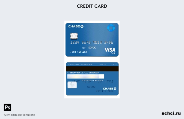 цифровая загрузка шаблона дебетовой карты Visa USA Chase Bank